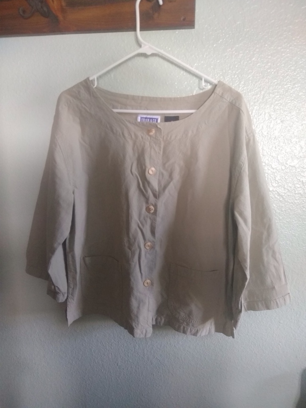 Vintage Light Olive Button-Front Boxy Jacket